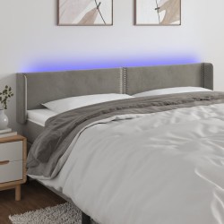 Világosszürke bársony led-es fejtámla 203 x 16 x 78/88 cm