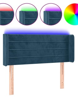 Sötétkék bársony led-es fejtámla 93 x 16 x 78/88 cm