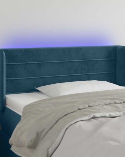 Sötétkék bársony led-es fejtámla 93 x 16 x 78/88 cm