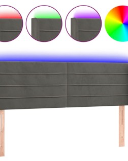 Sötétszürke bársony led-es fejtámla 147 x 16 x 78/88 cm
