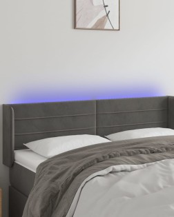 Sötétszürke bársony led-es fejtámla 147 x 16 x 78/88 cm