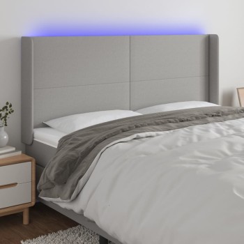 Világosszürke szövet led-es fejtámla 163x16x118/128 cm