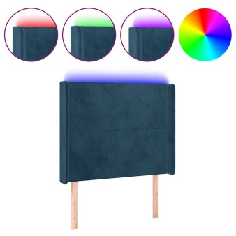 Sötétkék bársony led-es fejtámla 83x16x118/128 cm