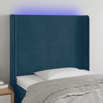 Sötétkék bársony led-es fejtámla 83x16x118/128 cm