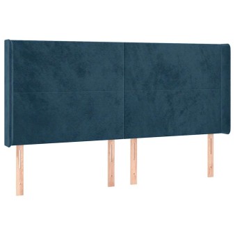 Sötétkék bársony led-es fejtámla 163x16x118/128 cm