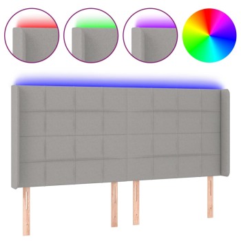 Világosszürke szövet led-es fejtámla 163x16x118/128 cm