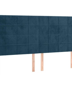Sötétkék bársony led-es fejtámla 203x16x118/128 cm
