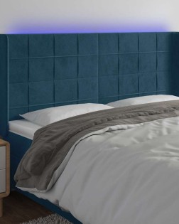 Sötétkék bársony led-es fejtámla 203x16x118/128 cm