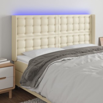 Krémszínű műbőr led-es fejtámla 163x16x118/128 cm