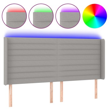 Világosszürke szövet led-es fejtámla 163x16x118/128 cm