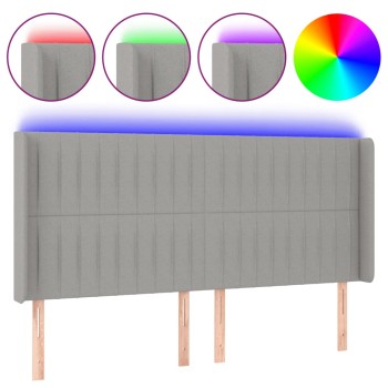 Világosszürke szövet led-es fejtámla 163x16x118/128 cm