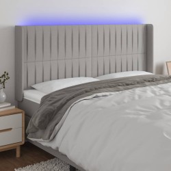 Világosszürke szövet led-es fejtámla 203x16x118/128 cm