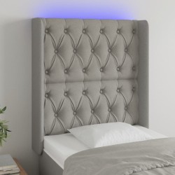 Világosszürke szövet led-es fejtámla 83x16x118/128 cm