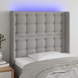 Világosszürke szövet led-es fejtámla 83x16x118/128 cm