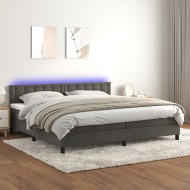 Sötétszürke bársony rugós és led-es ágy matraccal 200x200 cm