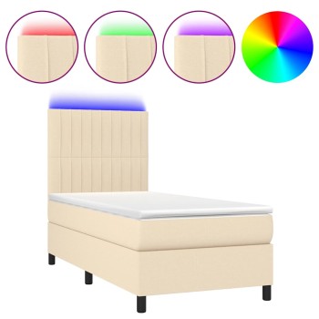 Krémszínű szövet rugós és led-es ágy matraccal 90x200 cm