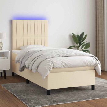 Krémszínű szövet rugós és led-es ágy matraccal 90x200 cm