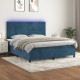 Sötétkék bársony rugós és led-es ágy matraccal 180x200 cm