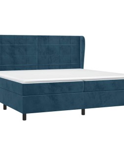 Sötétkék bársony rugós ágy matraccal 200x200 cm