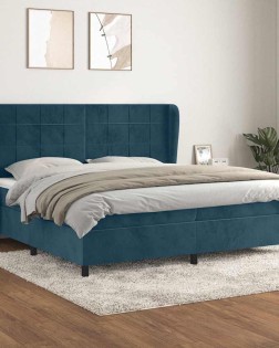 Sötétkék bársony rugós ágy matraccal 200x200 cm