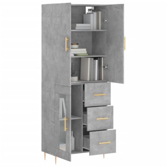 Betonszürke szerelt fa magasszekrény 69,5 x 34 x 180 cm
