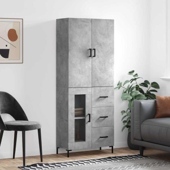 Betonszürke szerelt fa magasszekrény 69,5 x 34 x 180 cm