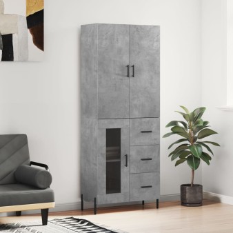 Betonszürke szerelt fa magasszekrény 69,5 x 34 x 180 cm