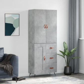 Betonszürke szerelt fa magasszekrény 69,5 x 34 x 180 cm