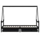 Fekete gyerek tömör fenyőfa ágykeret fiókokkal 90 x 200 cm