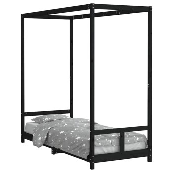 Fekete tömör fenyőfa gyerekágykeret 80 x 200 cm