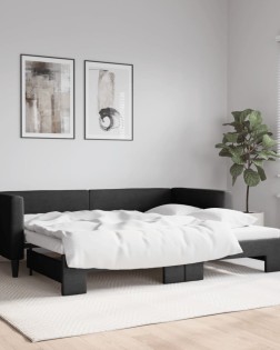 Fekete kihúzható szövet heverő 90x200 cm