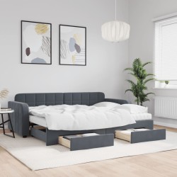 Sötétszürke kihúzható bársony heverő fiókkal 80 x 200 cm
