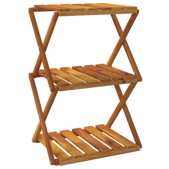 3 szintes barna tömör akácfa összecsukható polc 43 x 31 x 63 cm