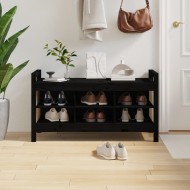 Fekete tömör fenyőfa előszoba pad 110x40x60 cm