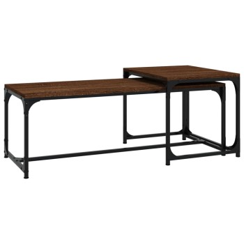 2 db barna tölgyszínű szerelt fa dohányzóasztal