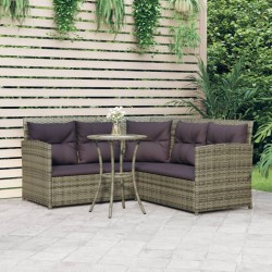 2 részes l-alakú szürke polyrattan kanapészett párnákkal