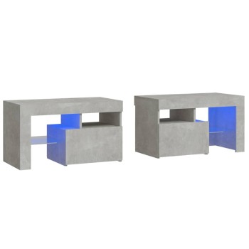 2 db betonszürke led-lámpás éjjeliszekrény 70x36,5x40 cm