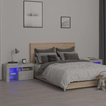 2 db betonszürke led-lámpás éjjeliszekrény 70x36,5x40 cm