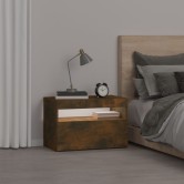 Füstös tölgy színű éjjeliszekrény led világítással 60x35x40 cm