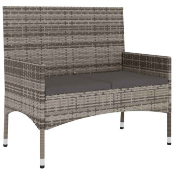 2 személyes szürke polyrattan kerti kanapé párnával