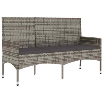 3 személyes szürke polyrattan kerti kanapé párnával