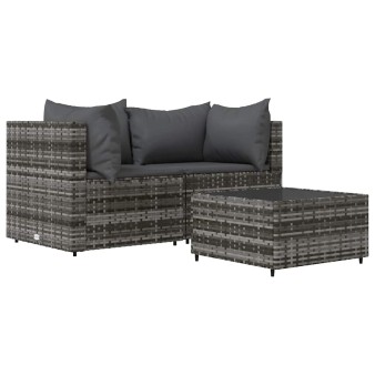 3 részes szürke polyrattan kerti ülőgarnitúra párnákkal