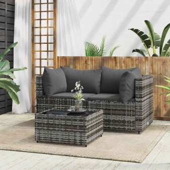 3 részes szürke polyrattan kerti ülőgarnitúra párnákkal