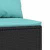 2 db fekete polyrattan kerti középső kanapé párnákkal