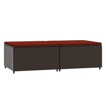 2 db barna polyrattan kerti lábtartó párnával