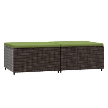 2 db barna polyrattan kerti lábtartó párnával