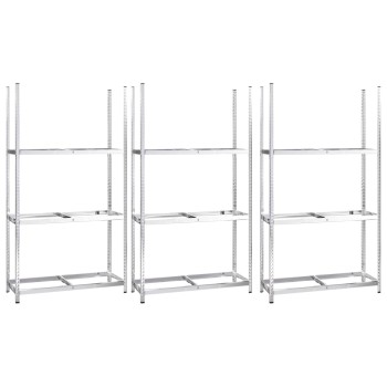 3 db ezüstszínű 3 szintes acél gumiabroncstartó 110x40x200 cm