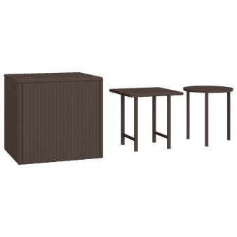 3 db barna polyrattan kisasztal