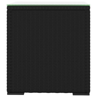 Fekete polyrattan és edzett üveg kisasztal 40 x 37 x 40,5 cm