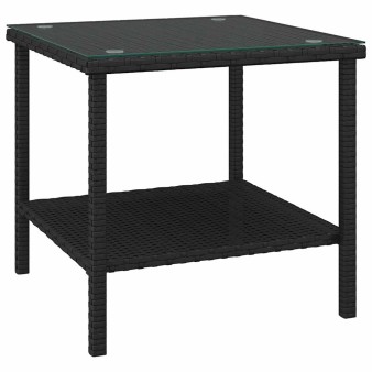 Fekete polyrattan és edzett üveg kisasztal 45 x 45 x 45 cm
